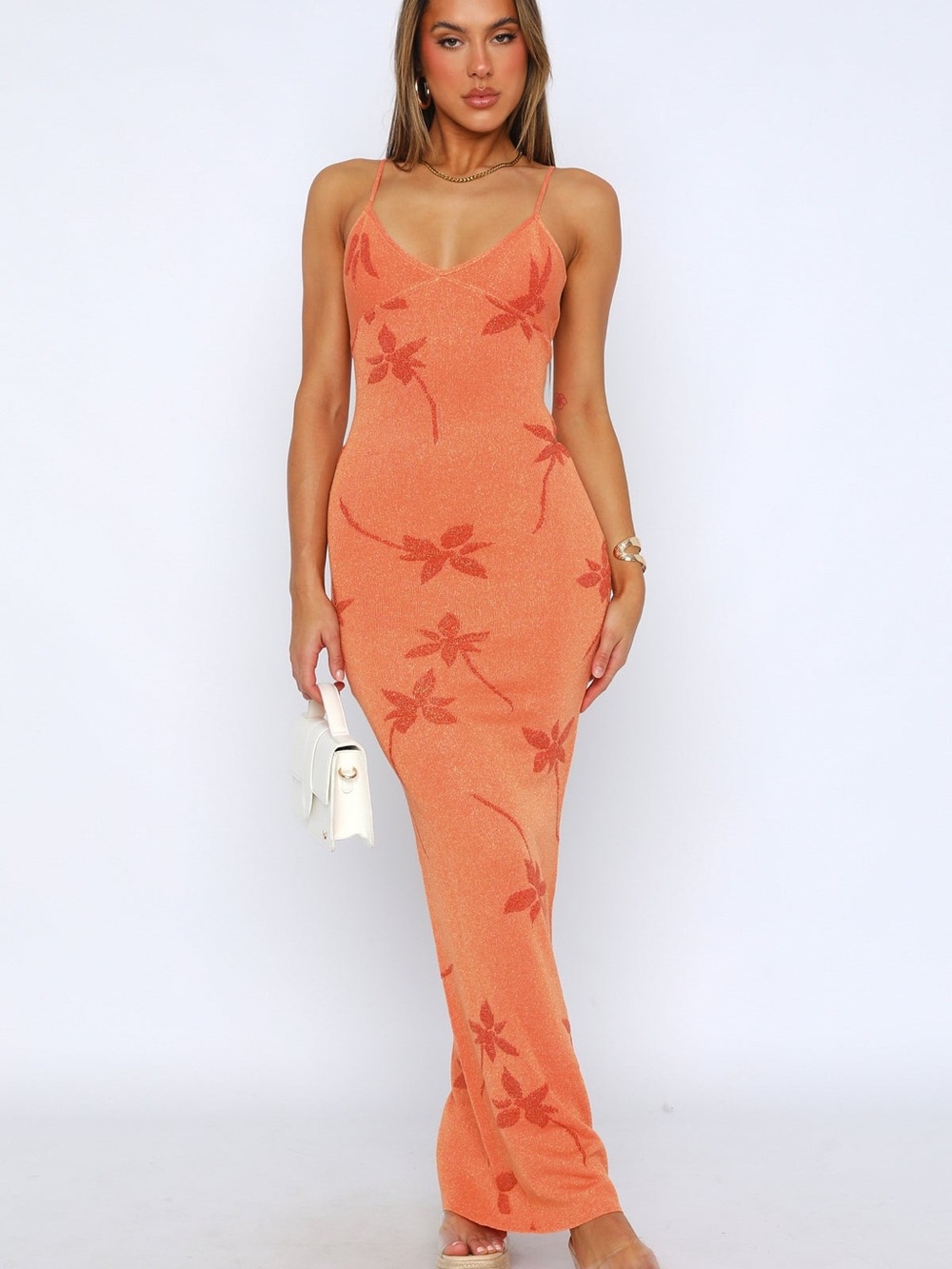 White Fox Trust Issues Maxi Dress Orange EUC
